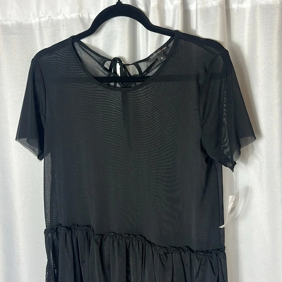 MM Sheer Size M Blouse Short Sleeve Key Hole Back Tie Black NWT - Picture 2 of 8